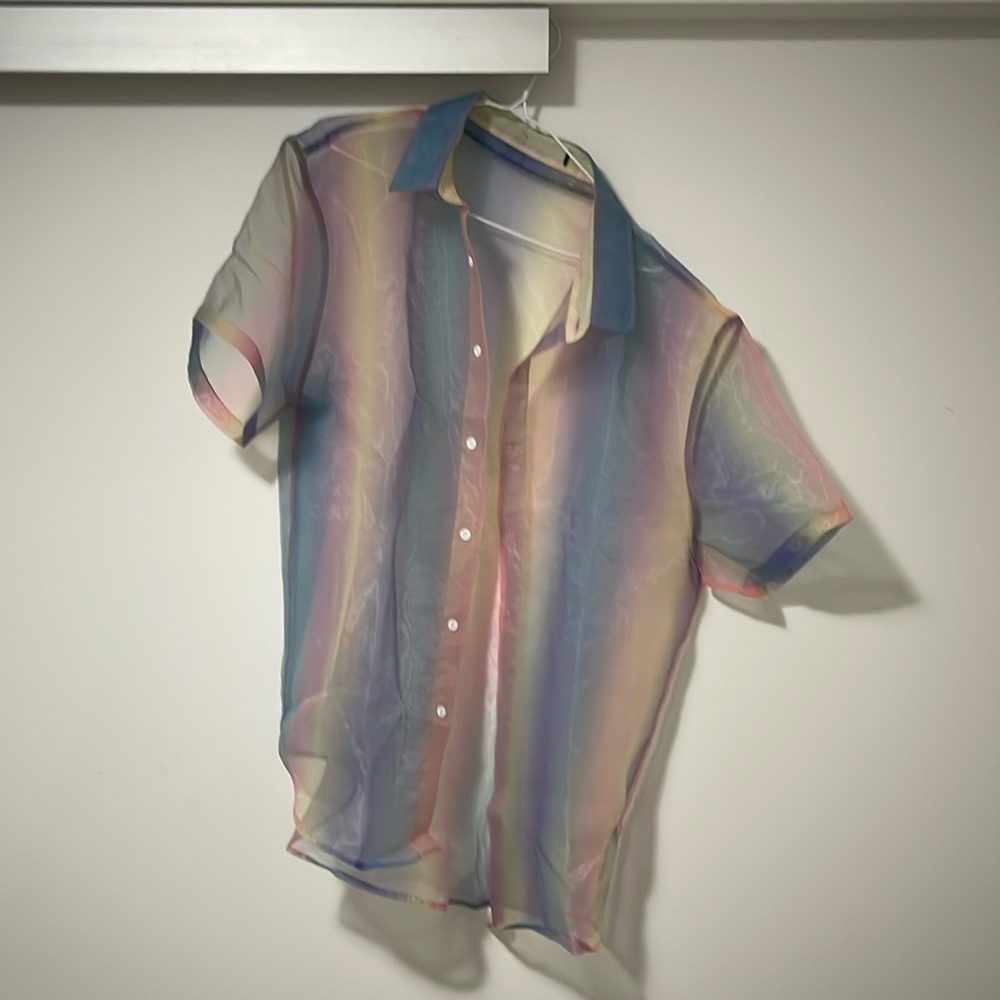 See through rainbow button up